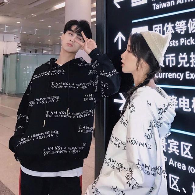 Áo hoodie in kí tự nam nữ