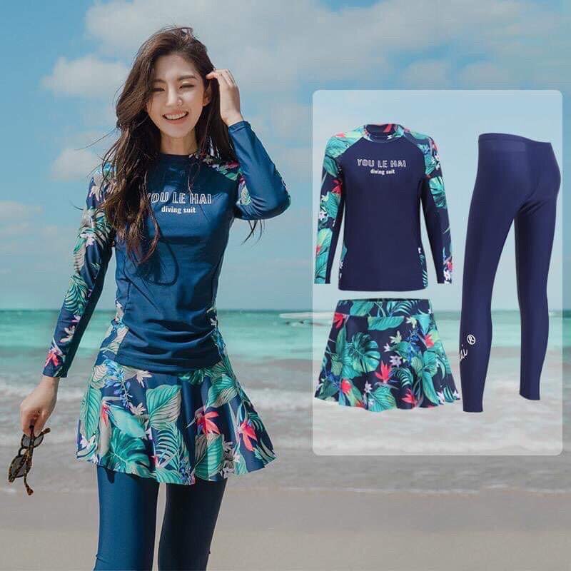 (Có sẵn) Set đồ bơi 3 mảnh dài chống nắng nhiệt đới