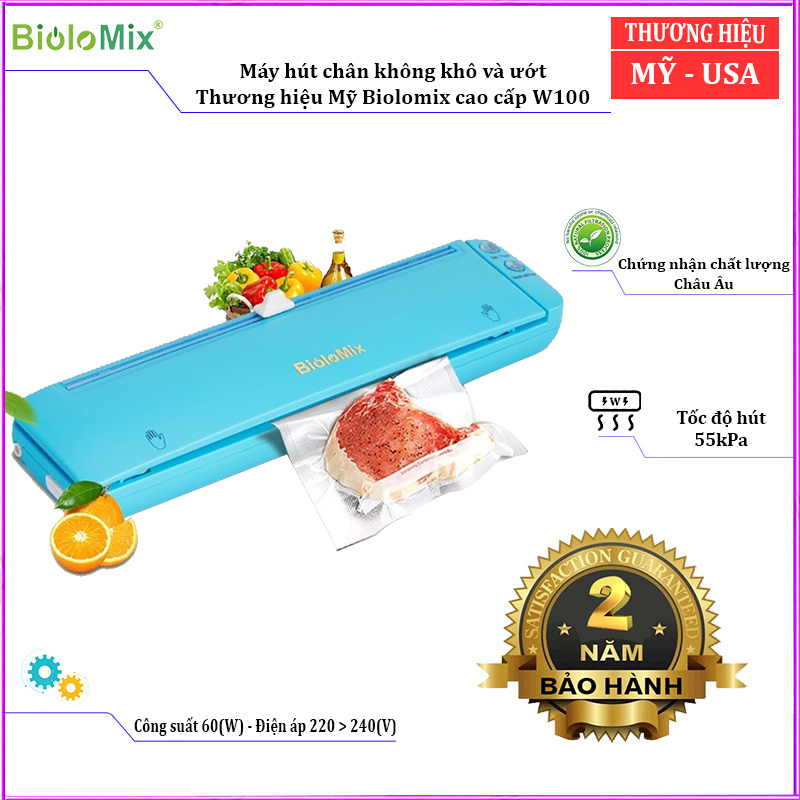 Máy hút chân không kiêm hàn miệng túi nhãn hiệu Biolomix W100  Công suất: 60W - HÀNG NHẬP KHẨU