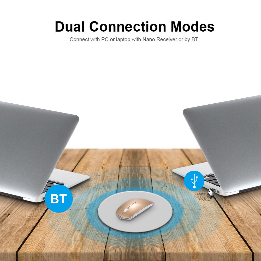 Chuột không dây có thể sạc lại Công thái học 2.4GHz USB Chế độ kép cho máy tính xách tay PC