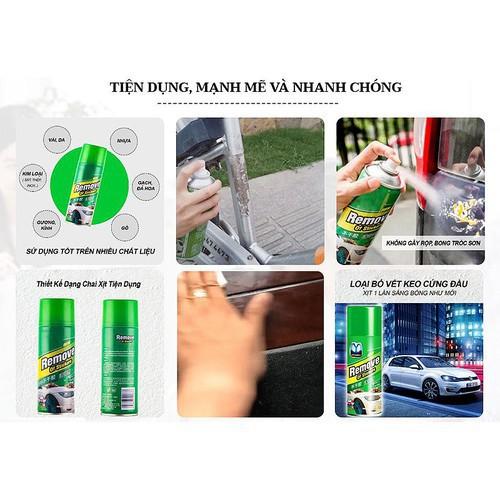 Chai Xịt Tẩy Keo Băng Dính Remove Of Stickers 450ml, tẩy vết băng dính, nhựa đường, tẩy đa năng đồ nội thất ô tô