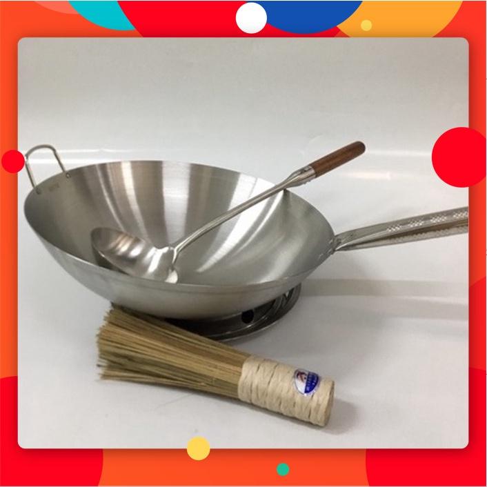 Chảo Thép Chống dính tay Cầm Inox Loại Màu Trắng Size 40cm