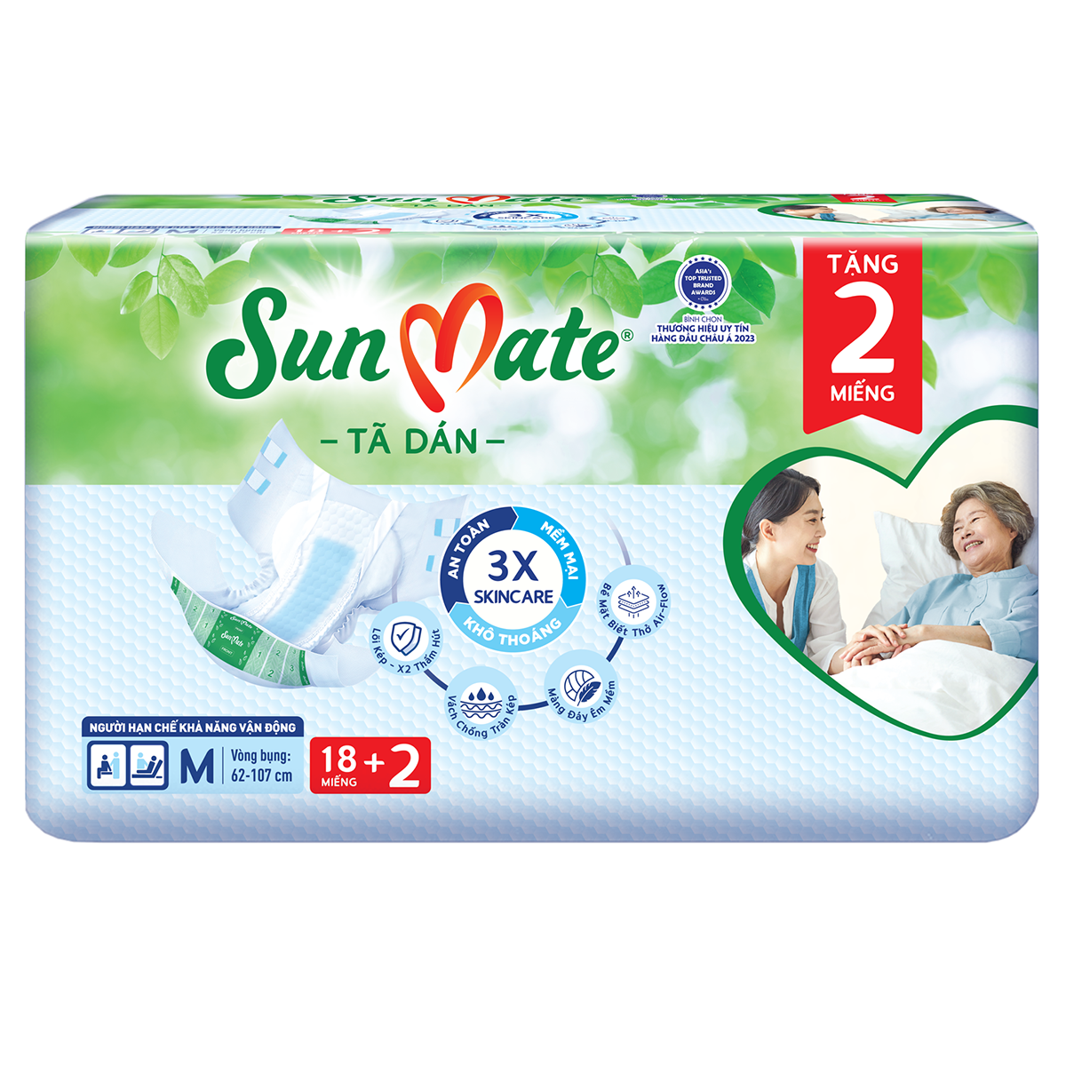 [Mẫu mới] Tã dán người lớn SunMate XA2 mới size M-18+2 miếng