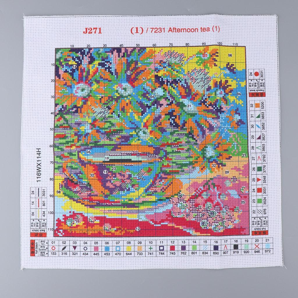 Stamped Cross Stitch Kit Embroidery Crafts - Flower Pattern 14CT 28x28cm