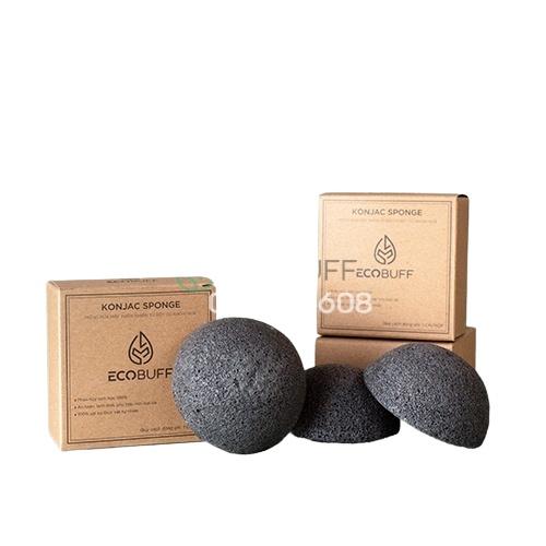 Combo 2 Miếng mút rửa mặt Konjac Sponge Ecobuff Than Hoạt Tính