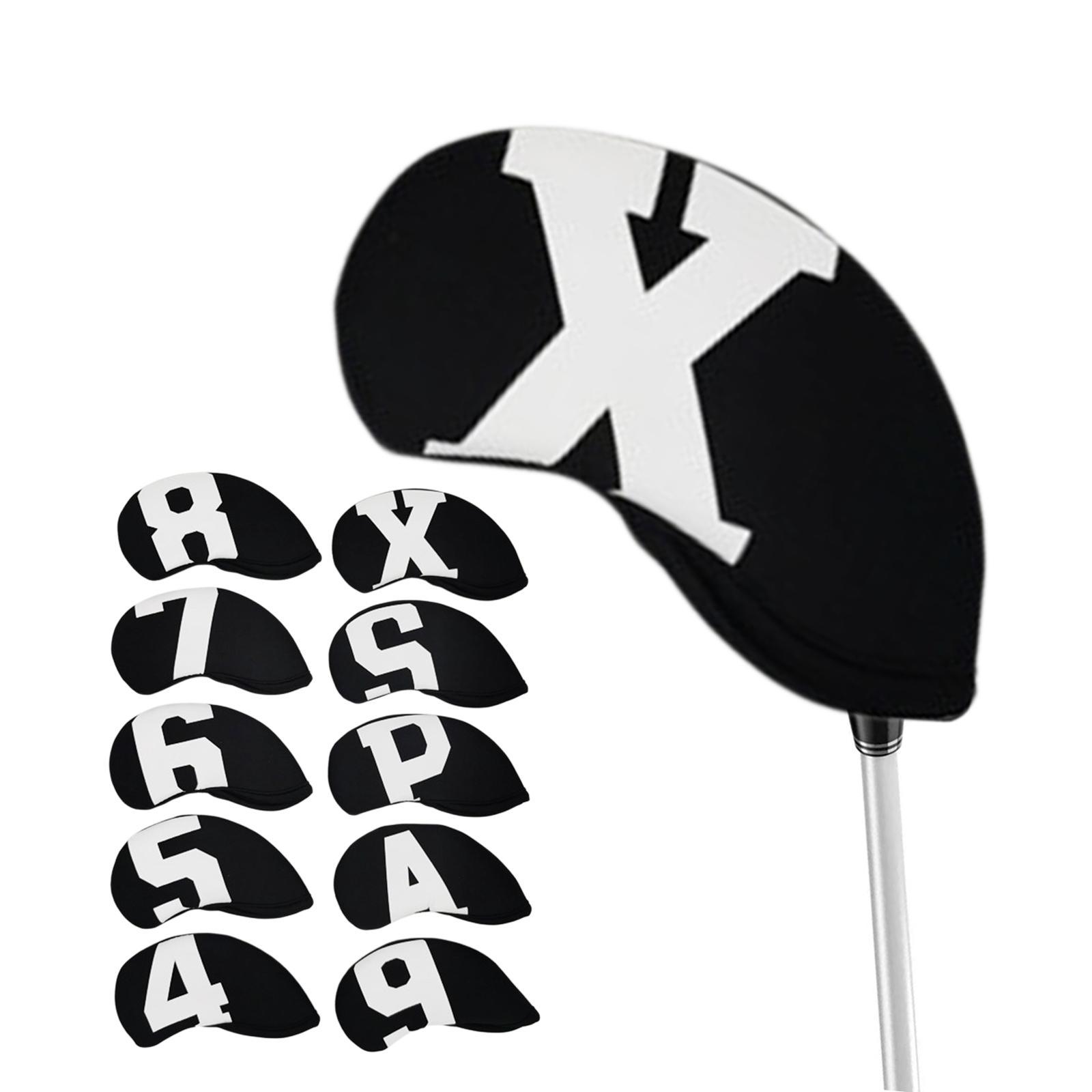 10Pcs Golf Club Headcover Iron Head Cover 4,5,6,7,8,9,A,x,P,S White