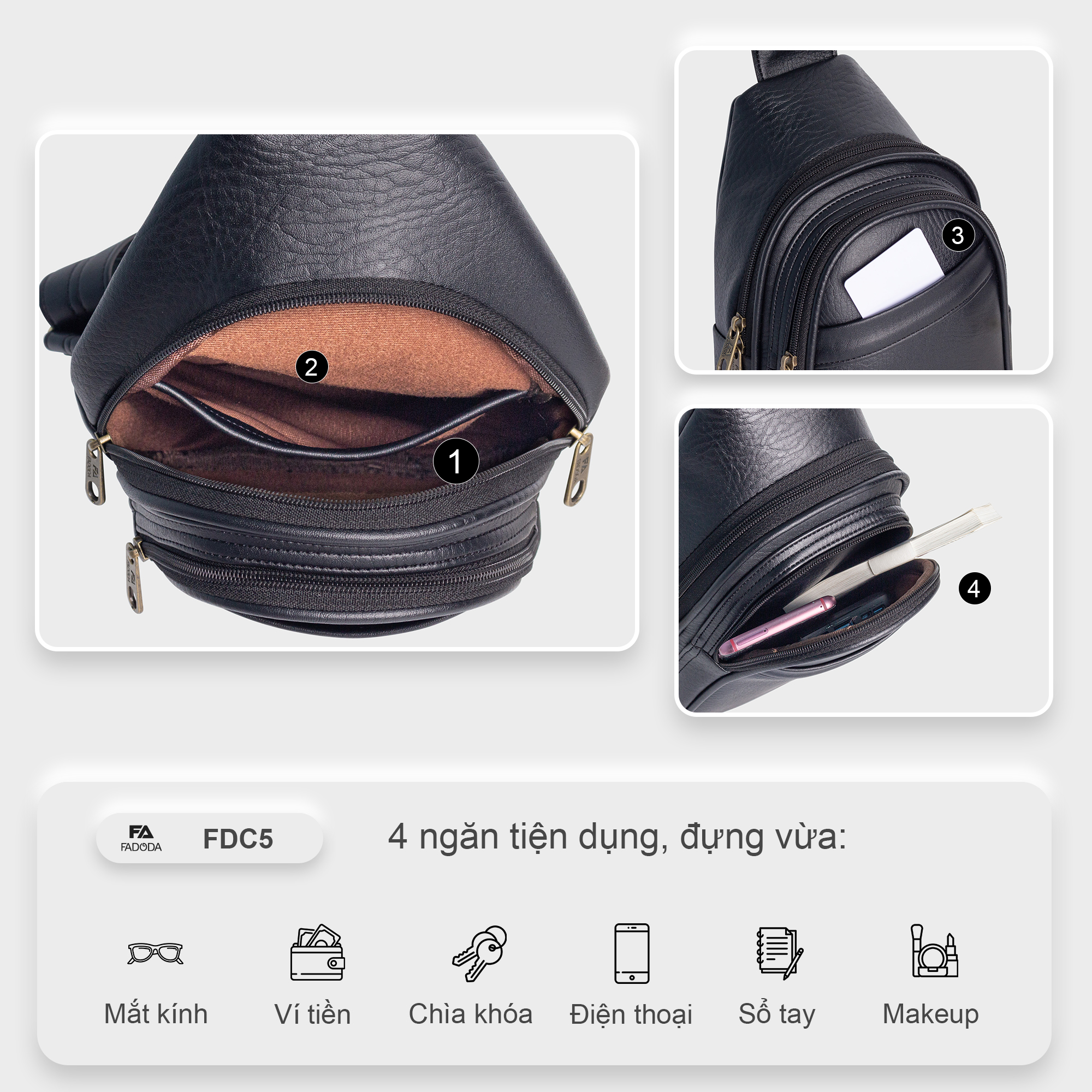 Túi đeo chéo nam đa năng cao cấp FDC5 nhiều màu