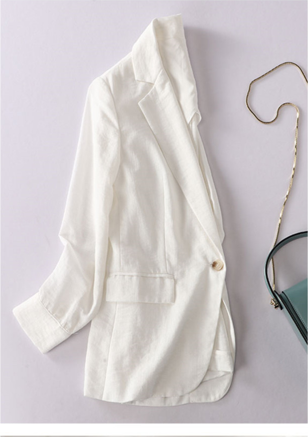 Áo Vest Blazer Nữ Linen Trắng Tay Mangset