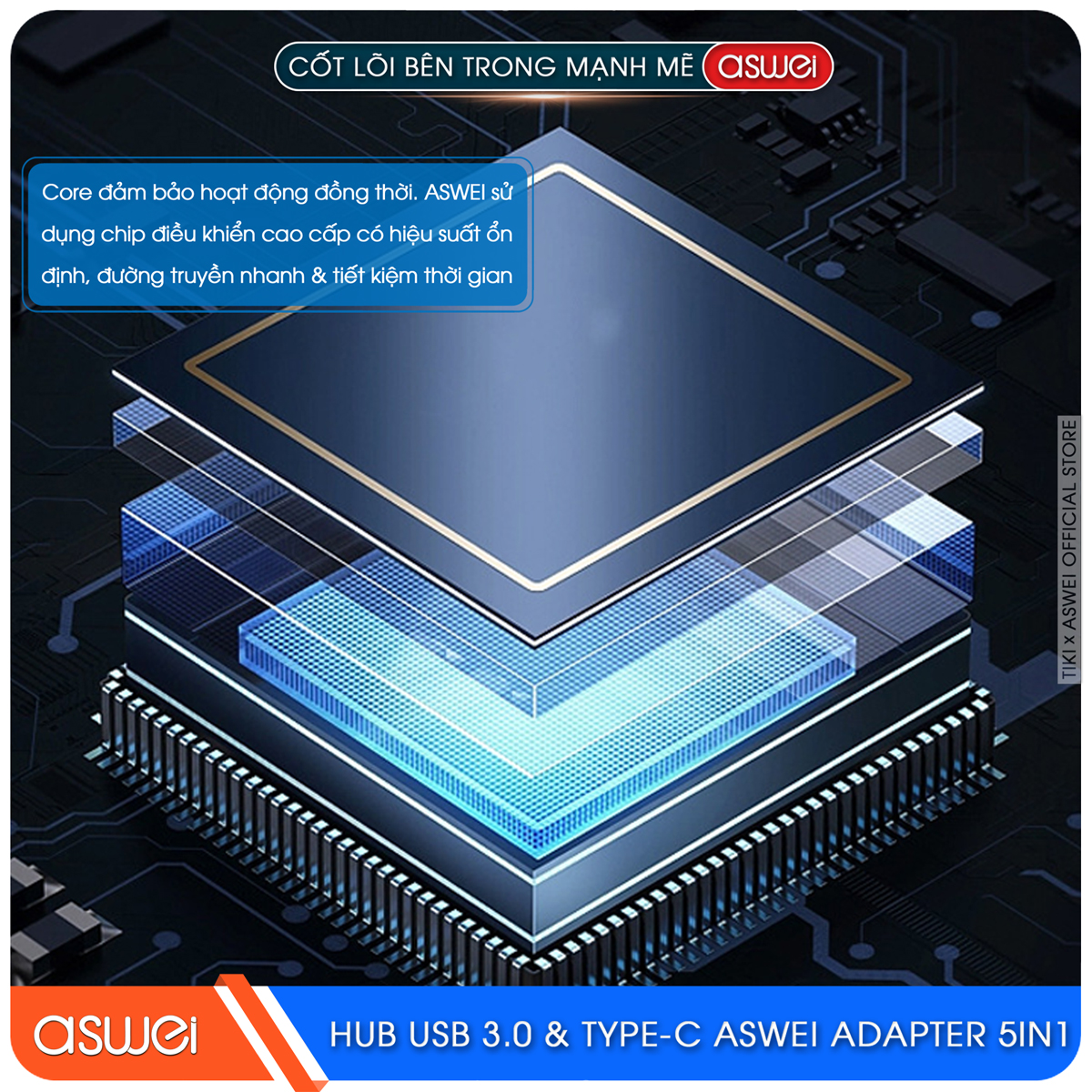 Hub Type C Và Hub USB ASWEI 5 in 1 To USB 3.0, SD, TF - Hàng Chính Hãng