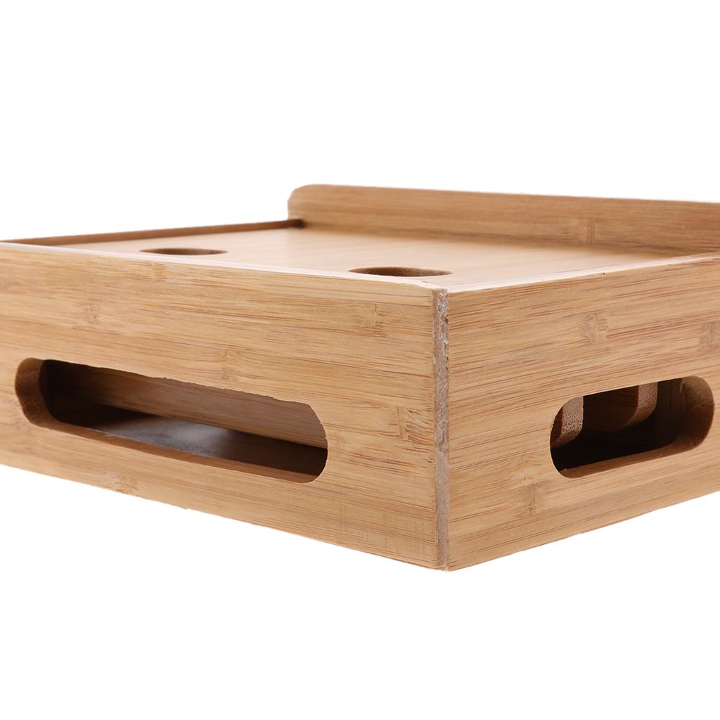 Cord Organizer, 4 Slots Bamboo Stand Multi-device Desktop Cords Organizer Dock Charging Station Holder with Built-in Insert Slots for Smartphones, Tablets and Laptops