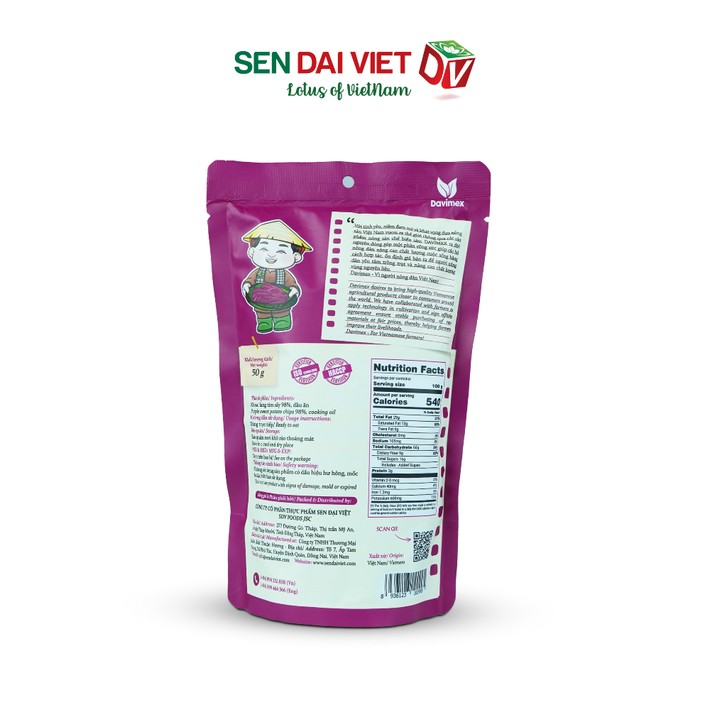 Khoai Lang Tím Sấy Giòn-Ngon Ngọt Tự Nhiên, Ăn Ngon, Sống Khỏe, ĐV- Sen Đại Việt- Gói 50g- Date Mới Nhất