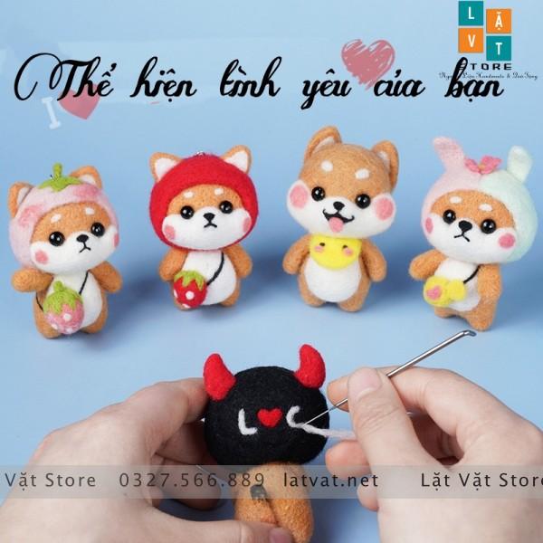 Bộ len chọc có hướng dẫn Shiba Đen Tiệc Bể Bơi, needle felting Black Shiba