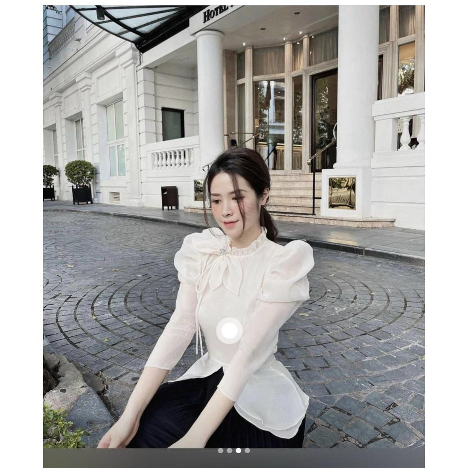 ÁO SƠ MI TƠ CỔ BÈO NƠ CÁCH ĐIỆU