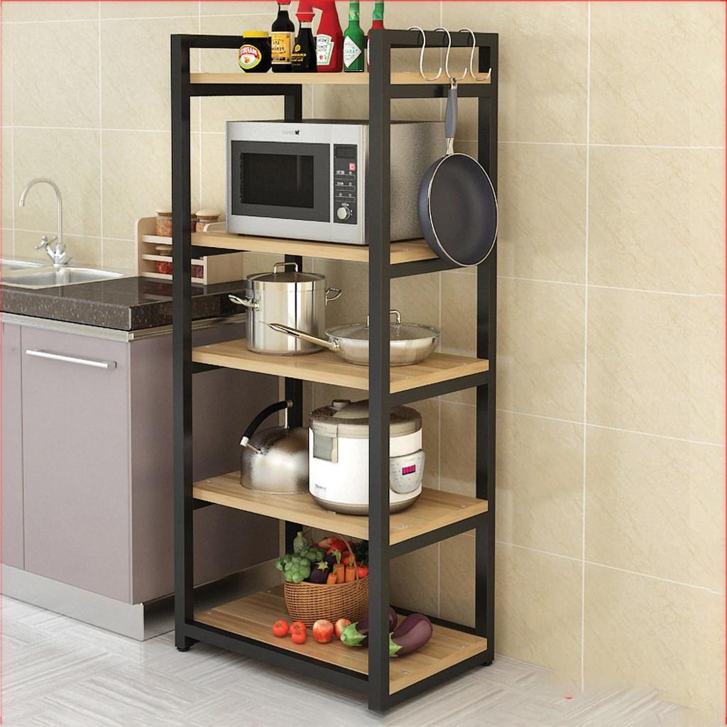 Kệ lò vi sóng, kệ bếp đa năng 4 tầng mặt gỗ chân sắt tĩnh điện siêu bền - BH 24 thang - ND010