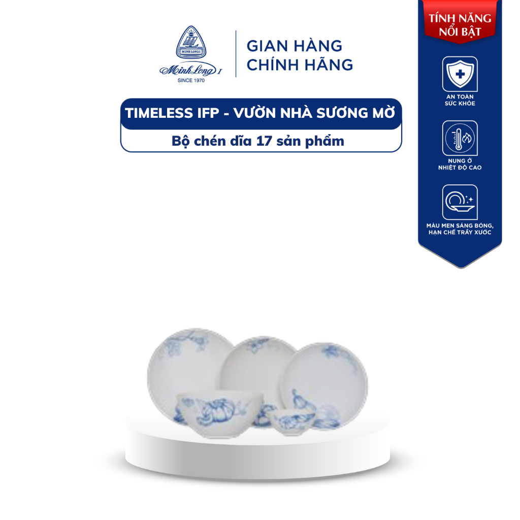 Bộ Chén Dĩa Sứ Minh Long 10 người 17 Sản Phẩm - Timeless IFP - Vườn Nhà Sương Mờ