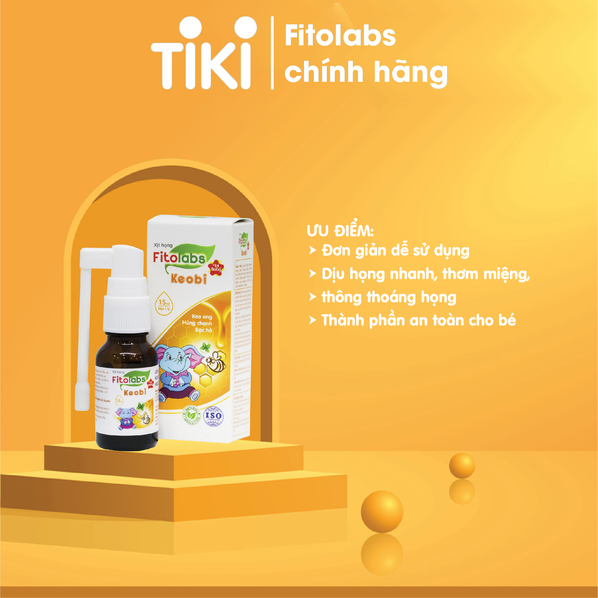 Xịt họng thảo dược Fitolabs Keobi giúp làm sạch, sát khuẩn, dịu họng, cải thiện và phòng ngừa các bệnh hô hấp trên