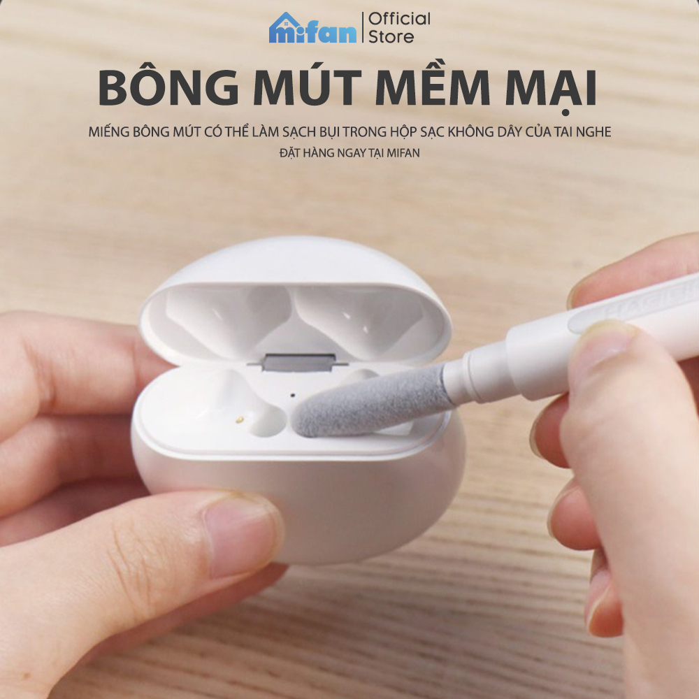 Bút Vệ Sinh Tai Nghe Bluetooth 3 Trong 1 Cao Cấp MIFAN - Làm sạch bụi bẩn trong hộp đựng, loa, cổng sạc, điện thoại - Hàng chính hãng