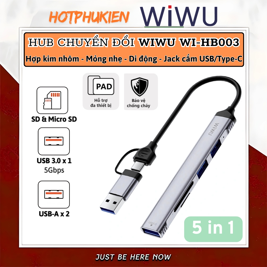 Hub chuyển đổi chia cổng USB-C / USB-A 5in1 USB 3.0 + 2xUSB-A + Micro SD + SD hiệu WIWU Zolo cho Macbook Laptop cho iPhone - Hợp kim nhôm, nhỏ gọn, bền bỉ, đa năng truyền dữ liệu nhanh chóng - Hàng nhập khẩu