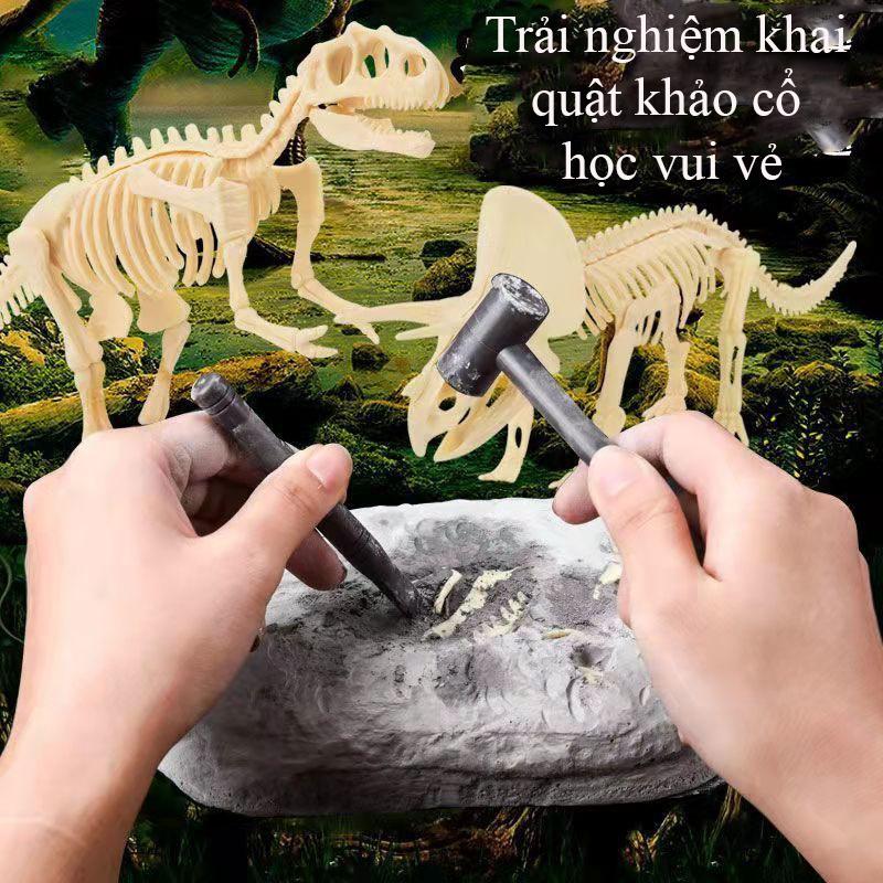 Đồ chơi khai quật khảo cổ học hoá thạch xương khủng long có phát quang kèm bộ dụng cụ đào