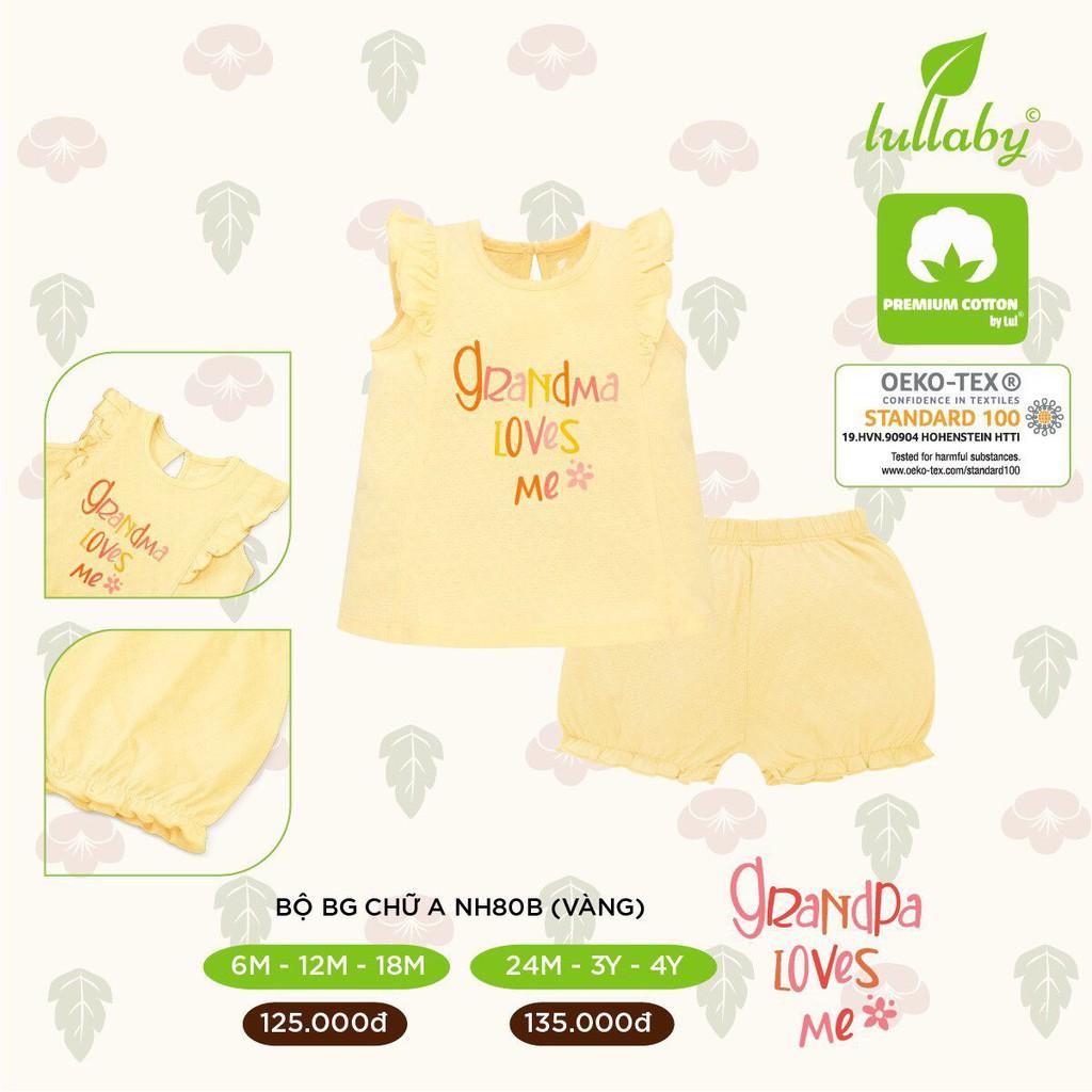 Bộ cộc tay bé gái vân thoáng Lullaby, bộ thun cotton mềm mịn, thoáng khí