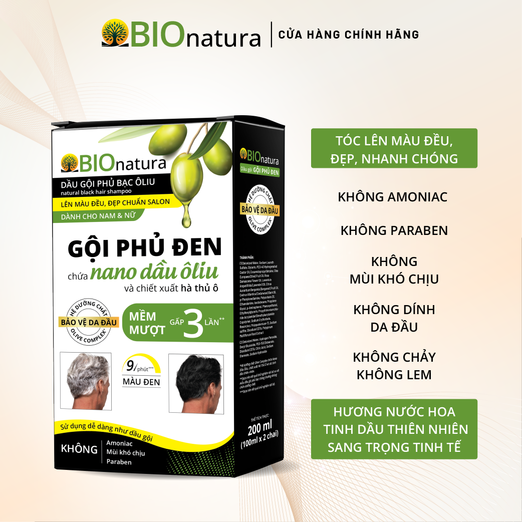 Dầu Gội Phủ Bạc Ôliu BIOnatura - Gội Phủ Đen - 200ml