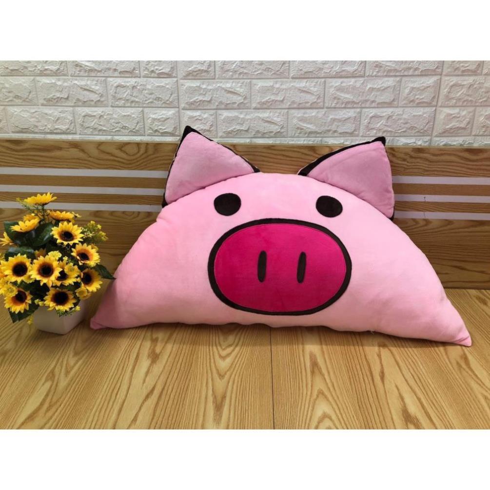 Gối tựa lưng hình Heo nhỏ Babykid, size L , free may chữ chất nhung lạnh ruột bông bi gòn