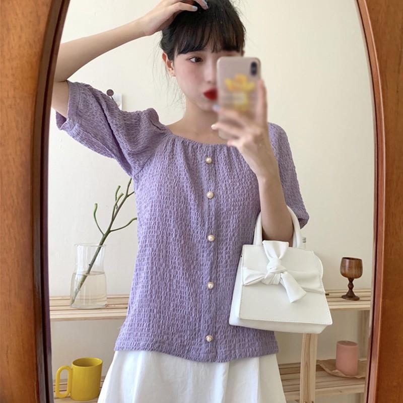 Áo Thun Nữ Tay Ngắn Màu Trơn Phong Cách Hàn Quốc