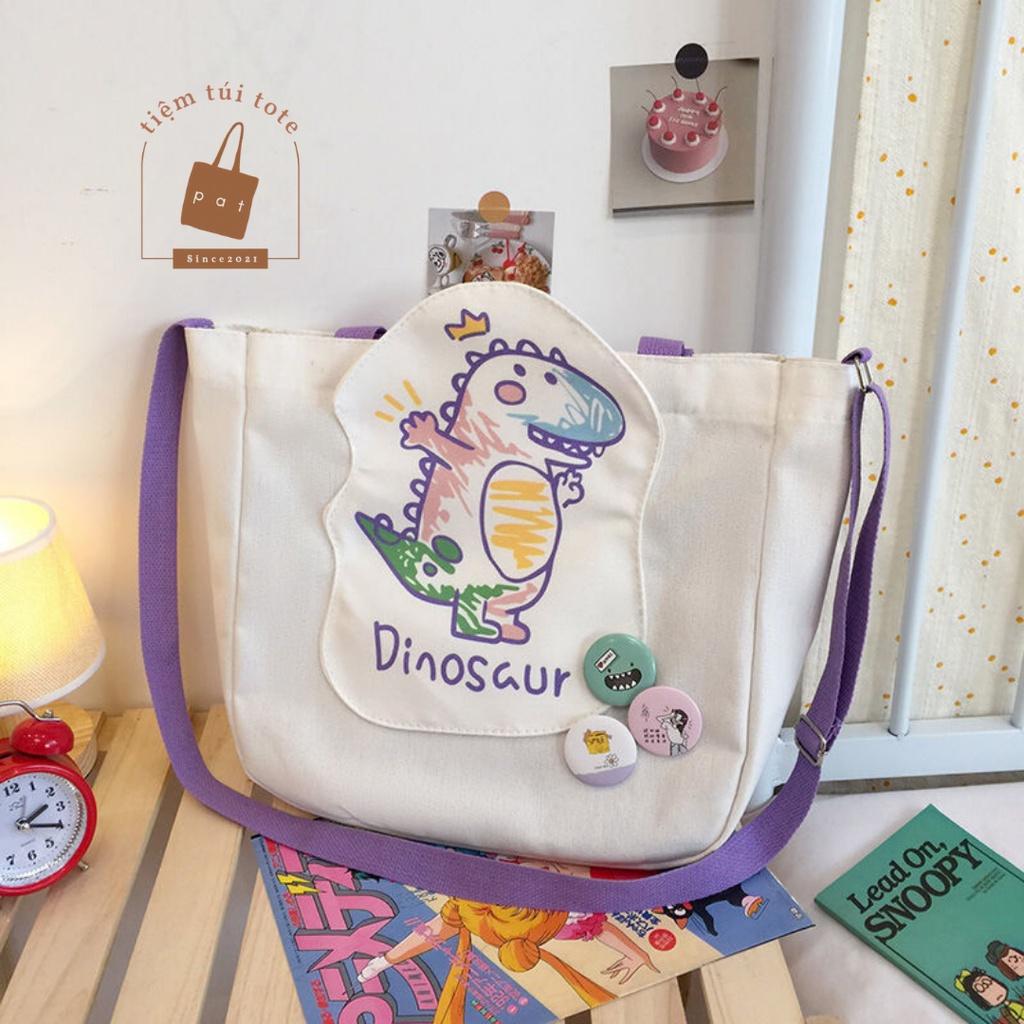 Túi đeo chéo size to vải canvas in Dinosaur TP23 | tiemtuitotebypat