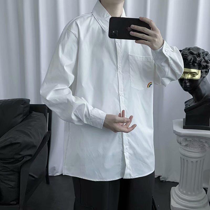 NEW KOREAN STYLE Áo Sơ Mi Nam Tay Dài Màu Sắc Cầu Vồng Cá Tính
