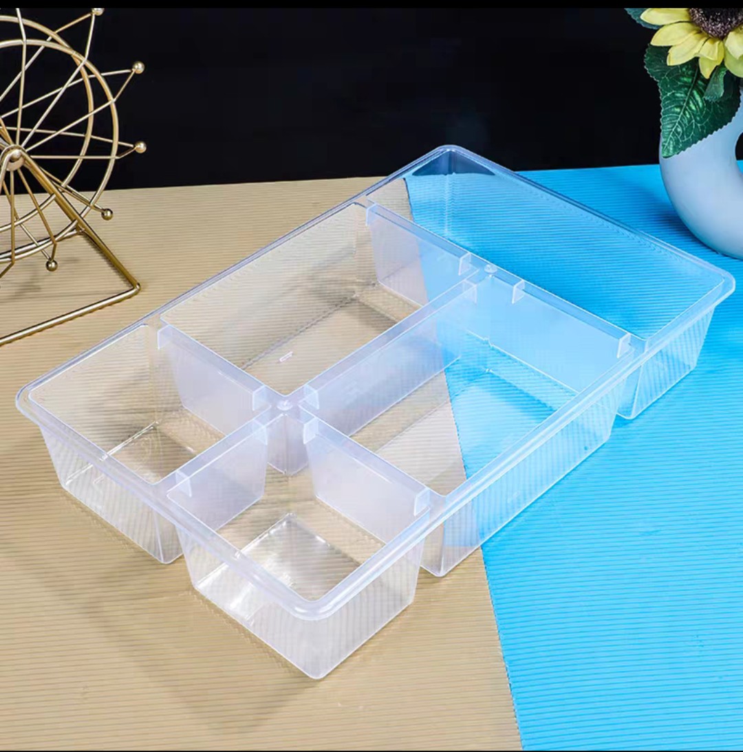 Hộp Nhựa Đựng Đồ Ăn, Vật Dụng 5 Ngăn Có Nắp Đậy 38x24cm