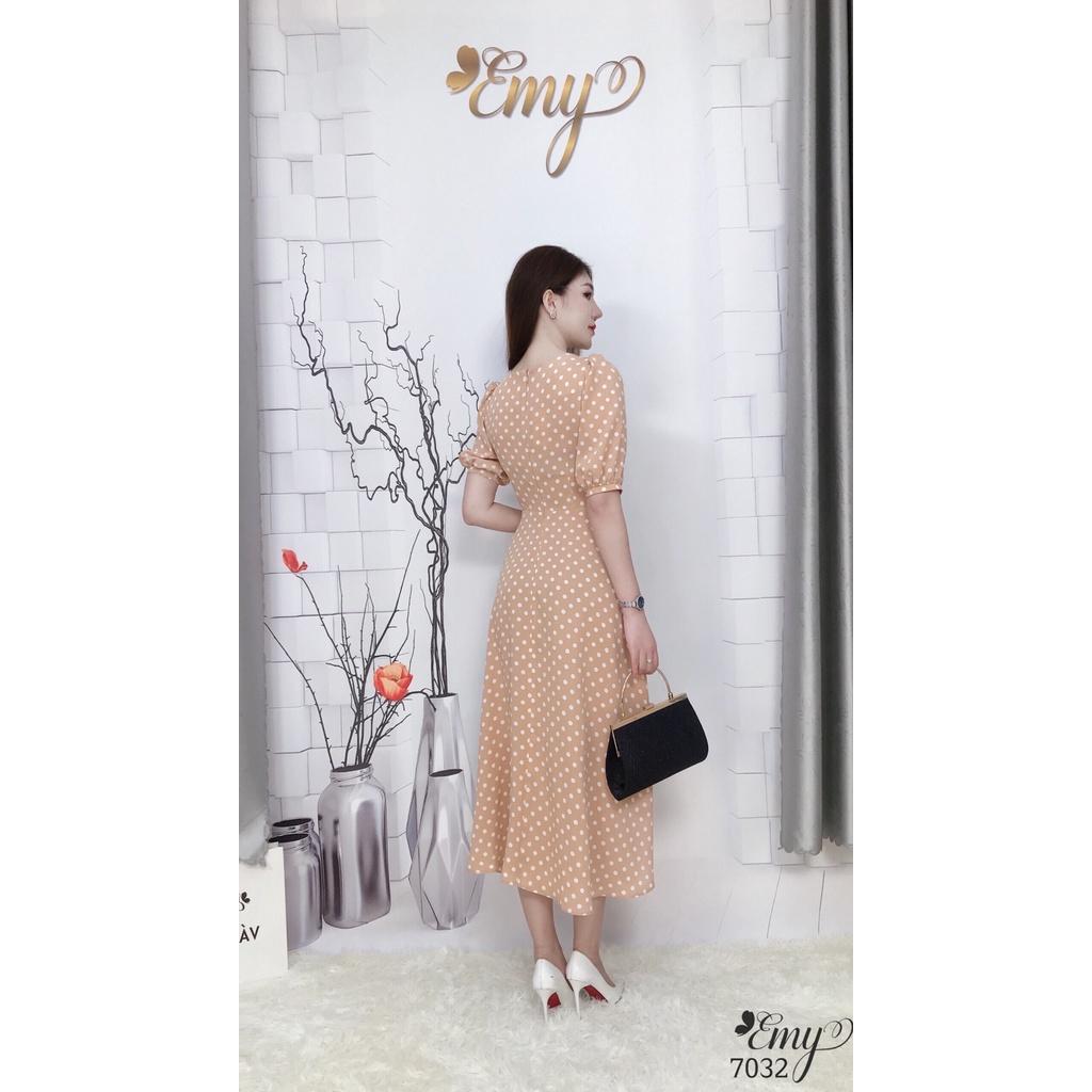 Đầm EMY EM7032  Xoè Chấm Bi Tay Lỡ