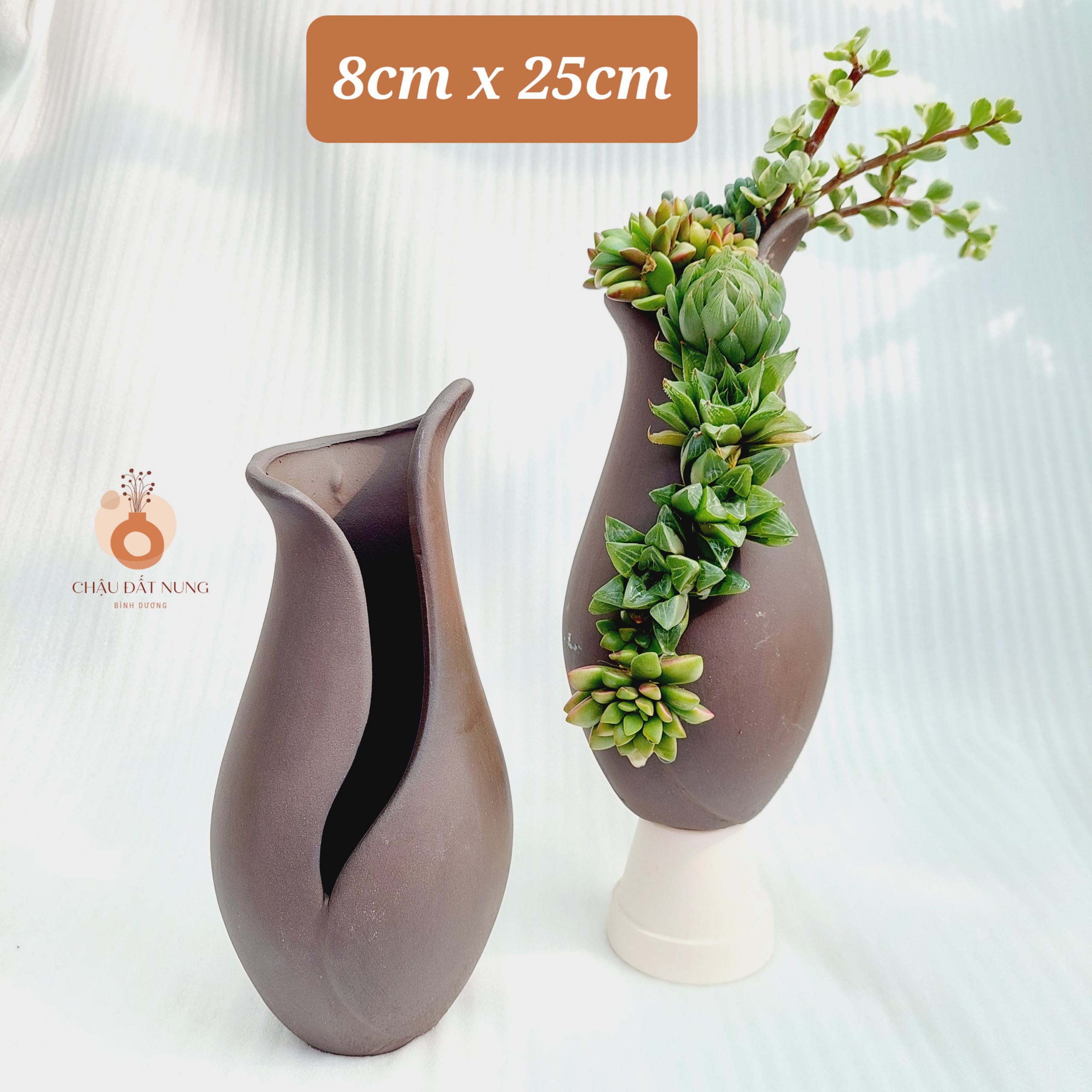 Chậu đất nung - Bình hoa 825, miệng chậu 8cm, chiều cao 25cm