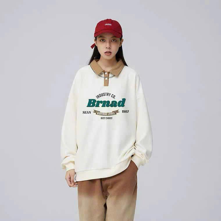 [FREESHIP] Áo Hoodie Nỉ Nam Nữ Phối Với Dáng Cổ Polo Gợi Lên Cá Tính In Chữ BRNAD 1987 HTM FASHION