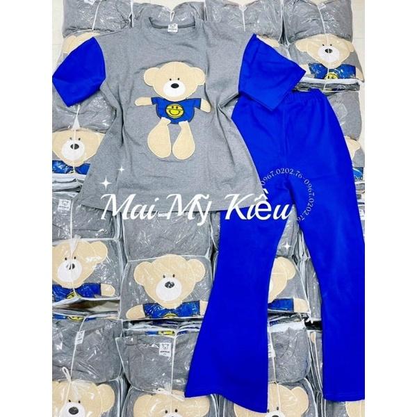 Set quần ống rộng áo thun cotton tay phối gấu thêu xinh xắn