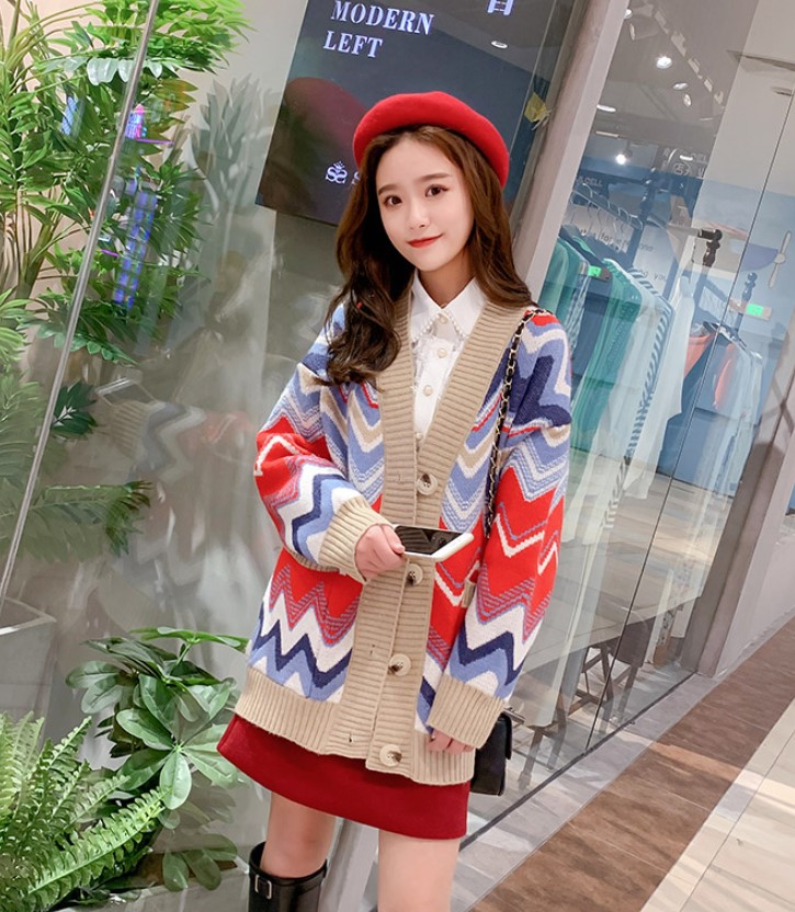 Áo khoác len cardigan gợn sóng màu phom dài rộng kiểu Hàn ulzzang - DL01199