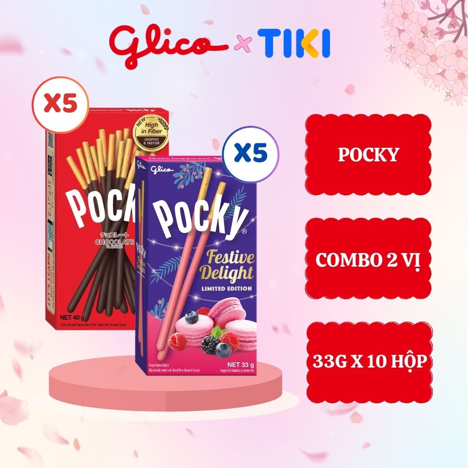 Combo 10 Hộp Bánh Que Glico Pocky 5 Chocolate & 5 Festive Delight