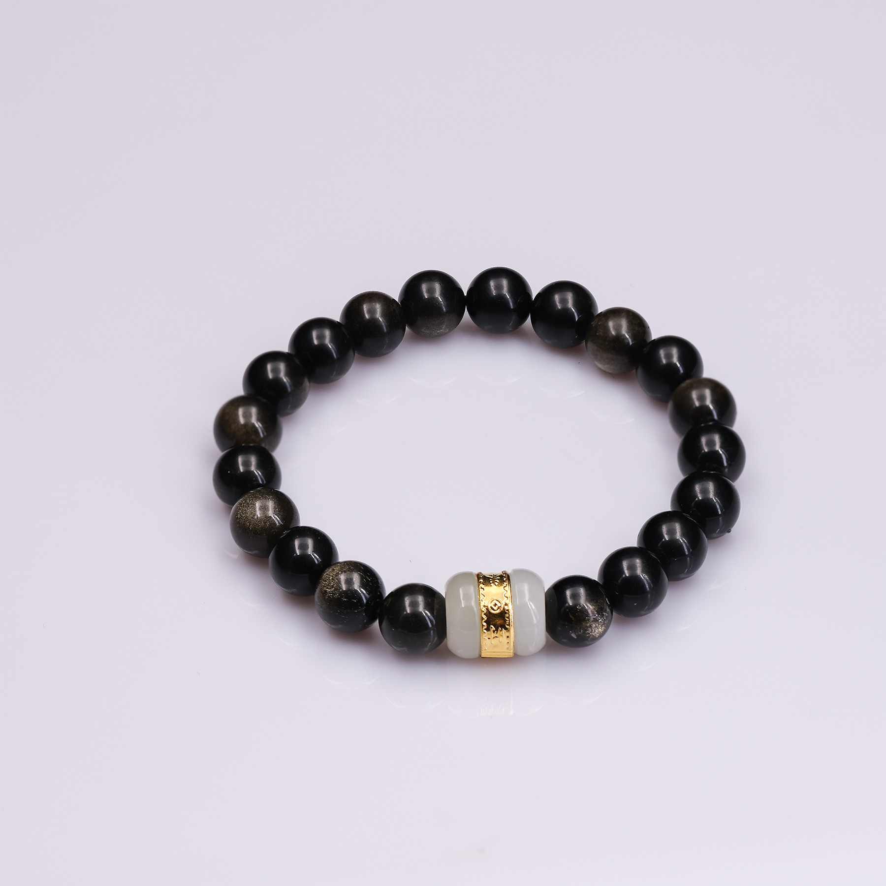 Vòng tay nam Obsidian Rainbow 8m + Lu Ngọc