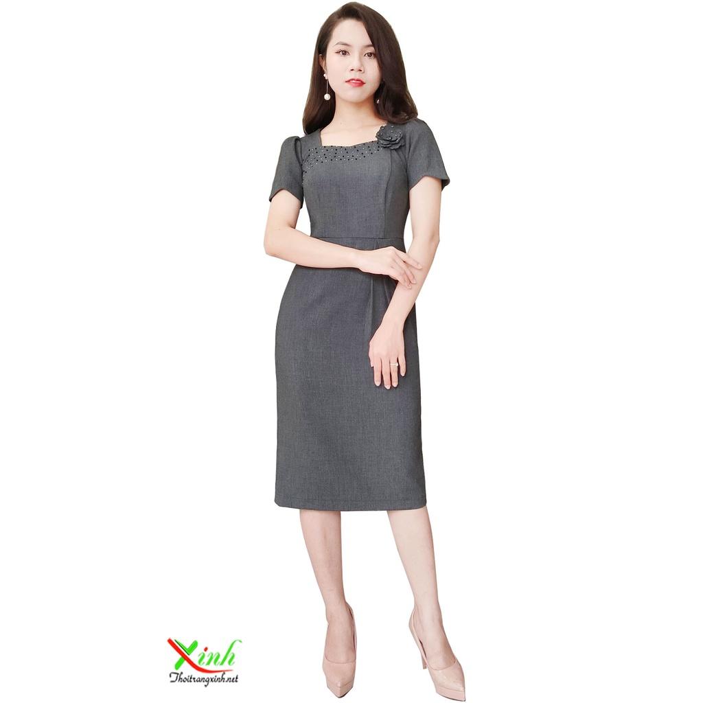 Đầm Suông Xám Tây Sang Trọng Kết Hoa DL830