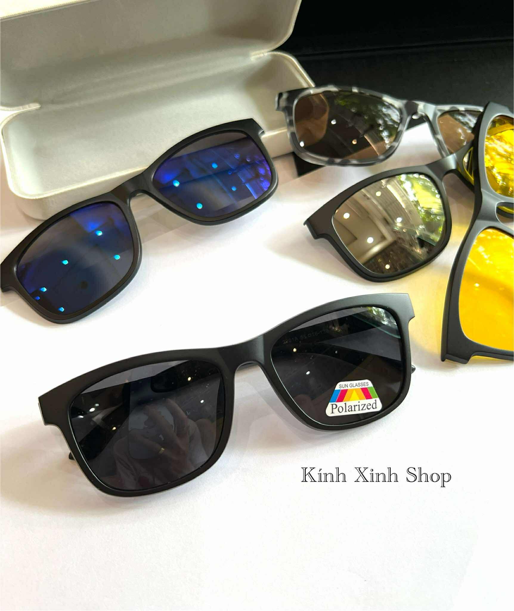Kính cận râm, Kính mát, gọng kính Mắt vuông to nhiều tròng 6in1 cho nam nữ
