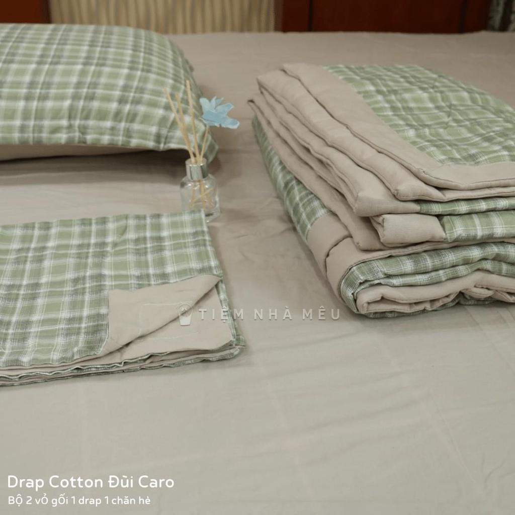 Bộ Chăn Ga Gối Cotton Đũi m6/m8/2m - Full size Tiệm Nhà Mêu 2 Vỏ gối ,drap ,chăn chần Basic Kẻ Nhiều Mẫu