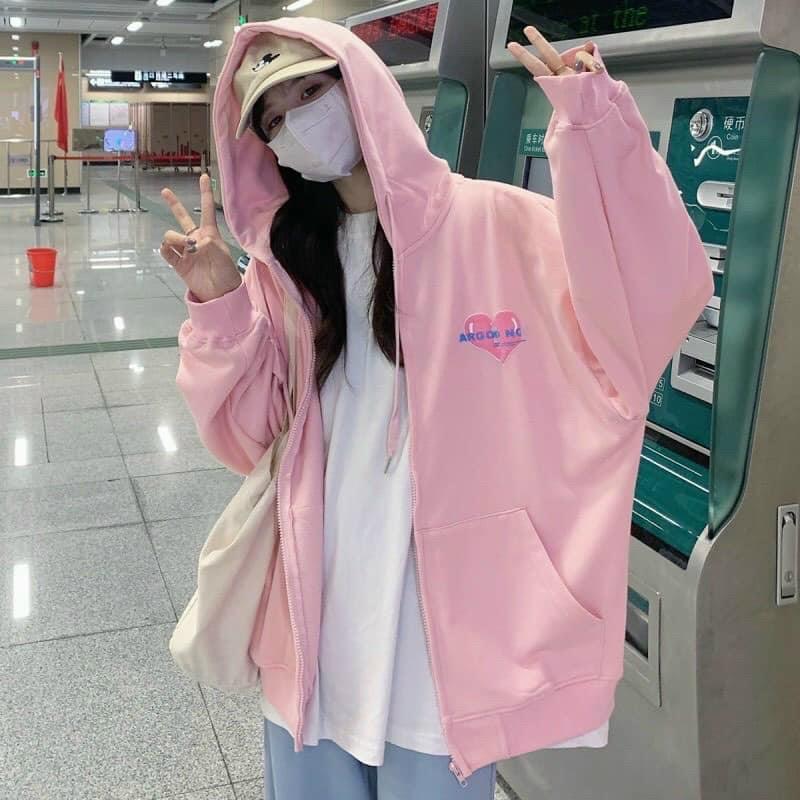 Áo Hoodie Zip Nỉ Ngoại Pink Heart - Áo Khoác Nỉ dây kéo nam nữ Unisex