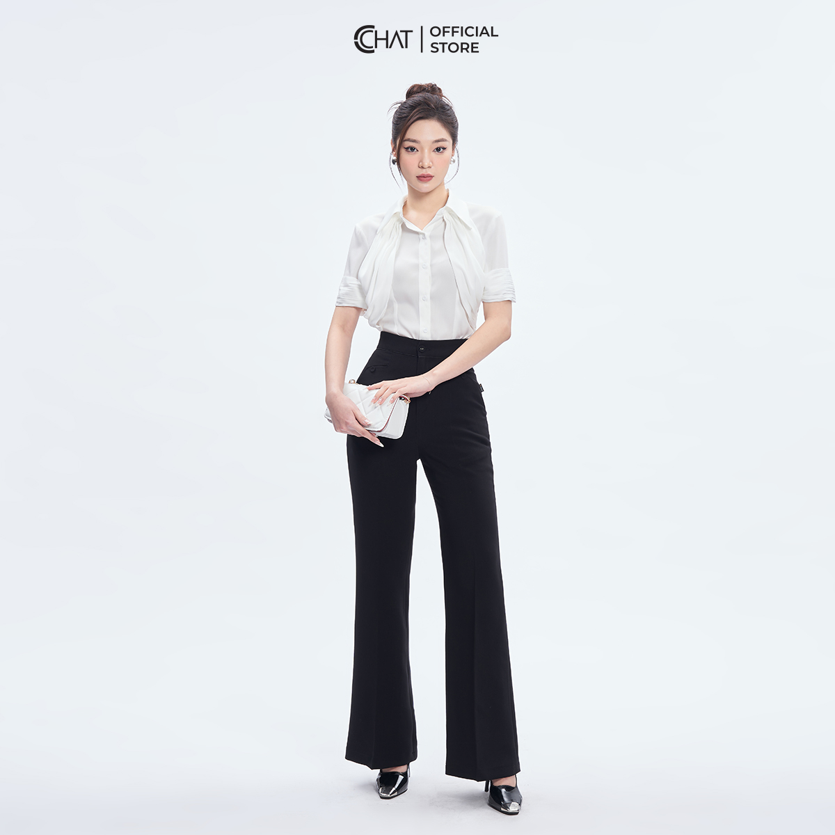 Áo Sơ Mi Nữ  Nhún Trước Ngực Chất Liệu Lụa Cao Cấp 53FNL2005OT