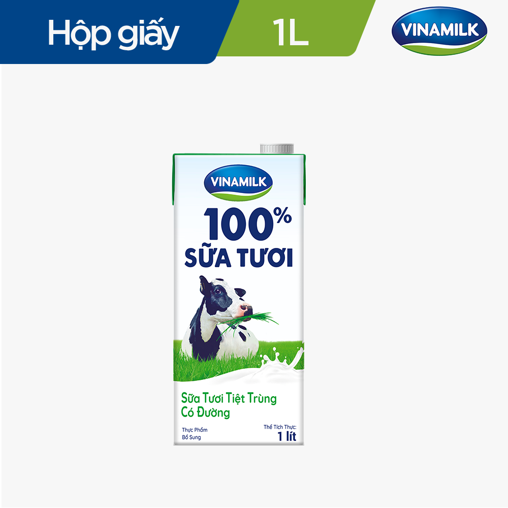 Thùng 12 Hộp Sữa Tươi Tiệt Trùng Vinamilk 100% Có Đường (1L)