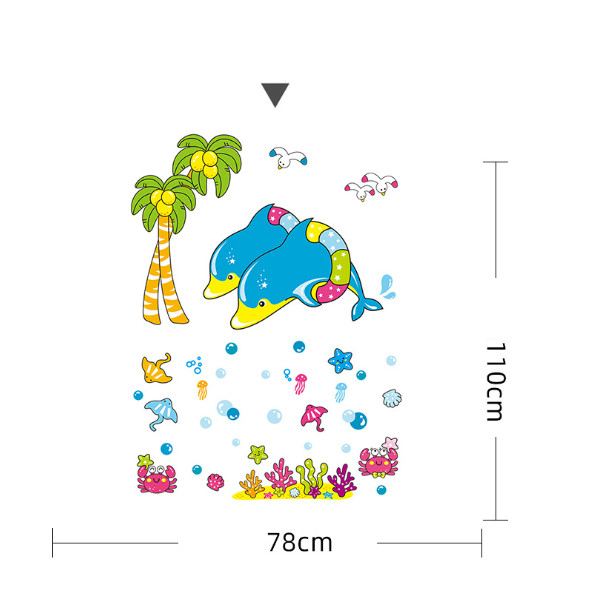 Decal trang trí tường - 2 chú cá heo xanh