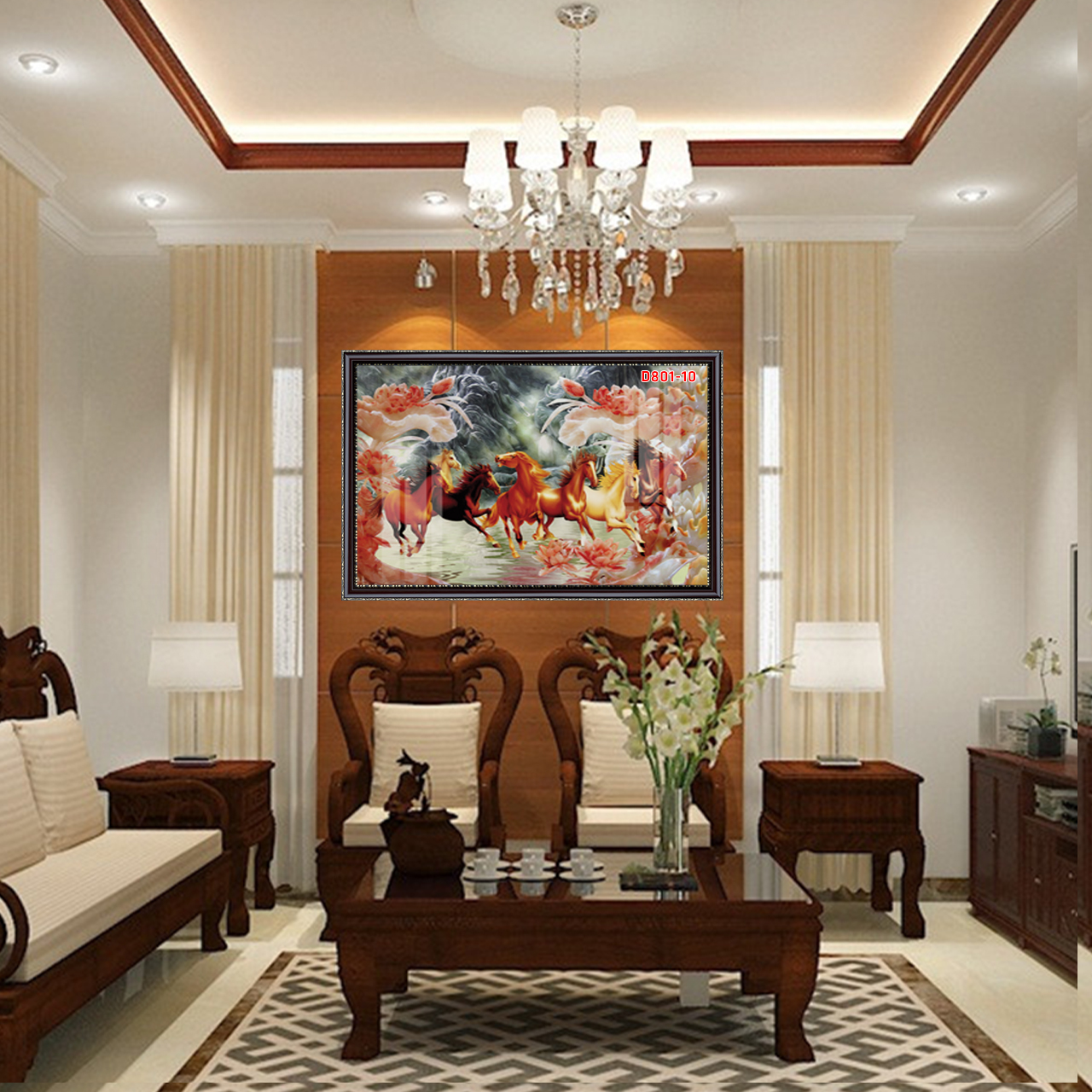 D801 01 Tranh kính bát mã phi nước đại