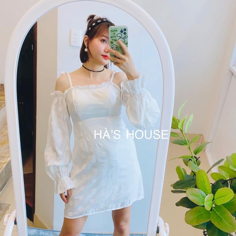 Đầm hai dây trễ vai màu trắng siêu cưng