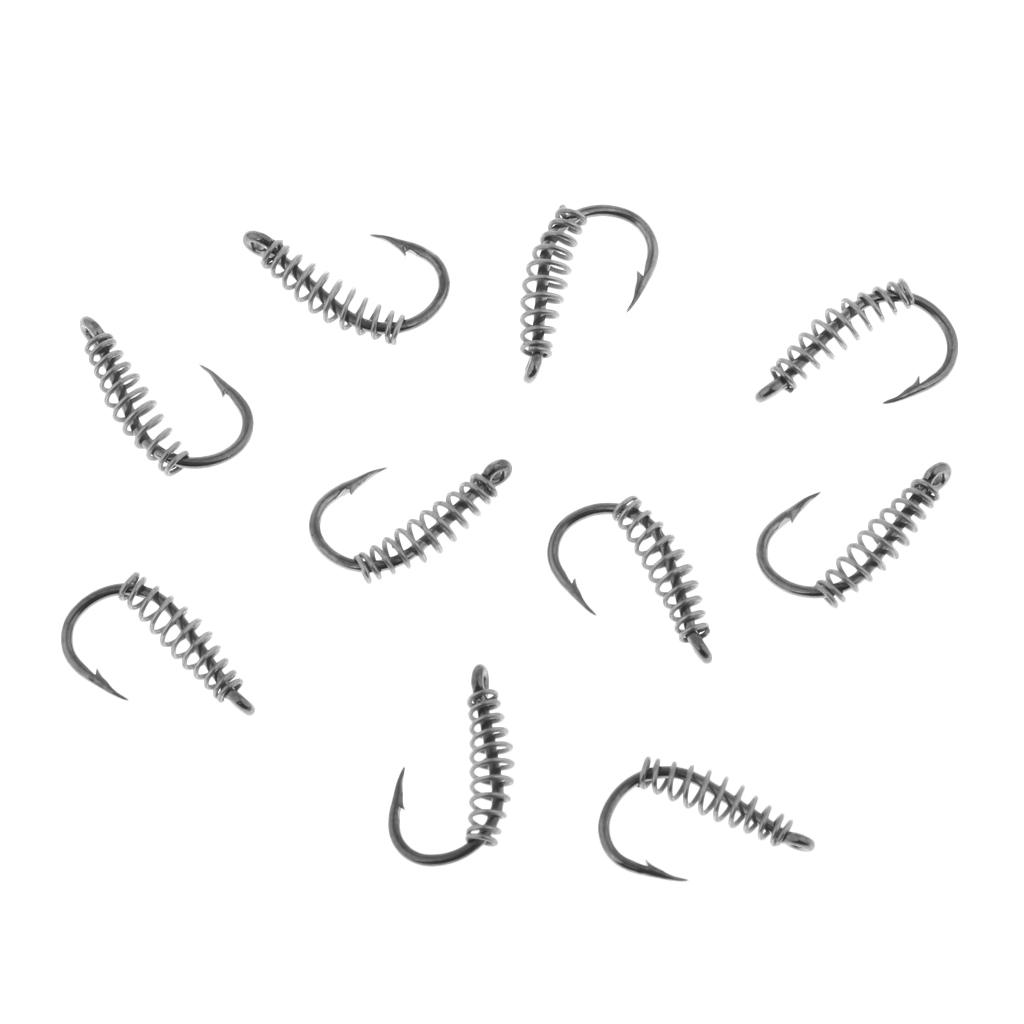 10pcs Stainless Steel Fishing Hooks with Spring Barbed Swivel Carp Jig Fishhook for Pulling Baits