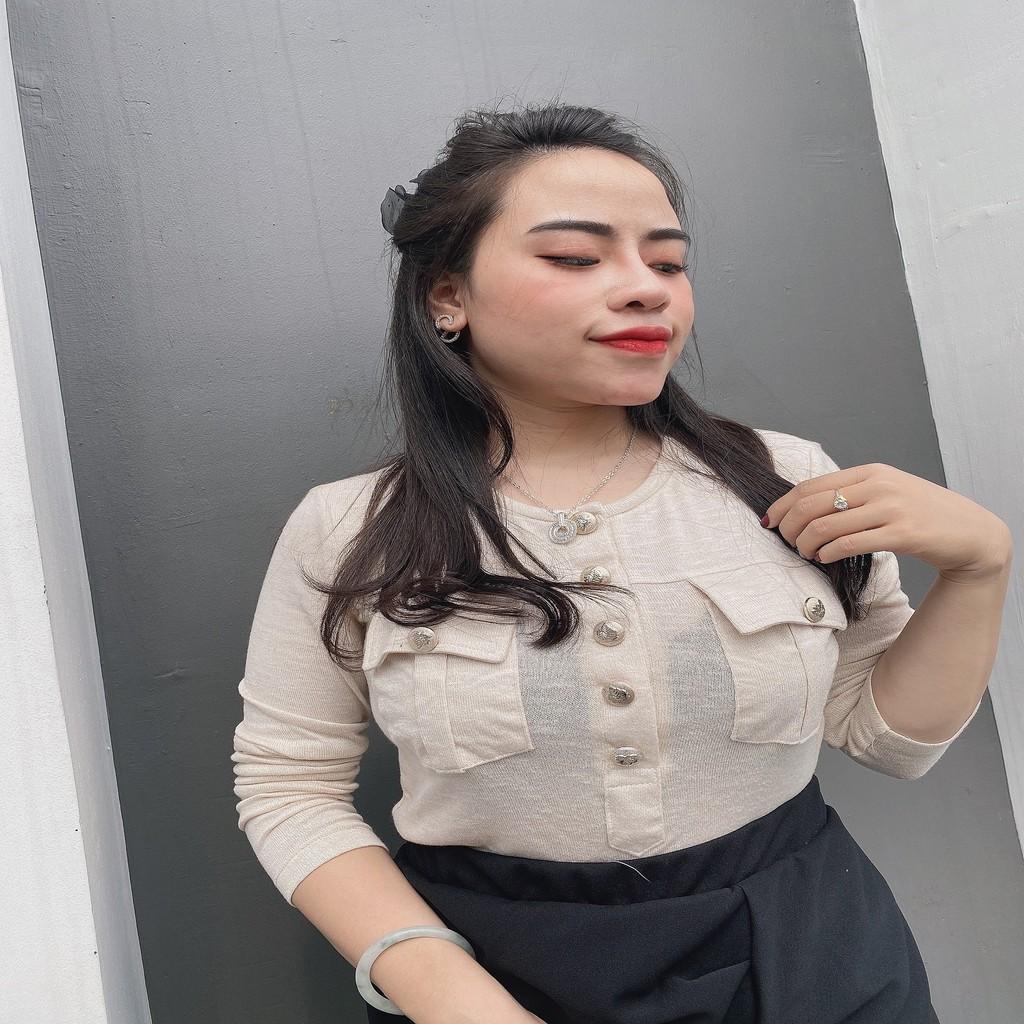 Áo thun dăm nữ dài tay, co giãn,nhiều cúc trước ngực tôn dáng freesize đến 75kg