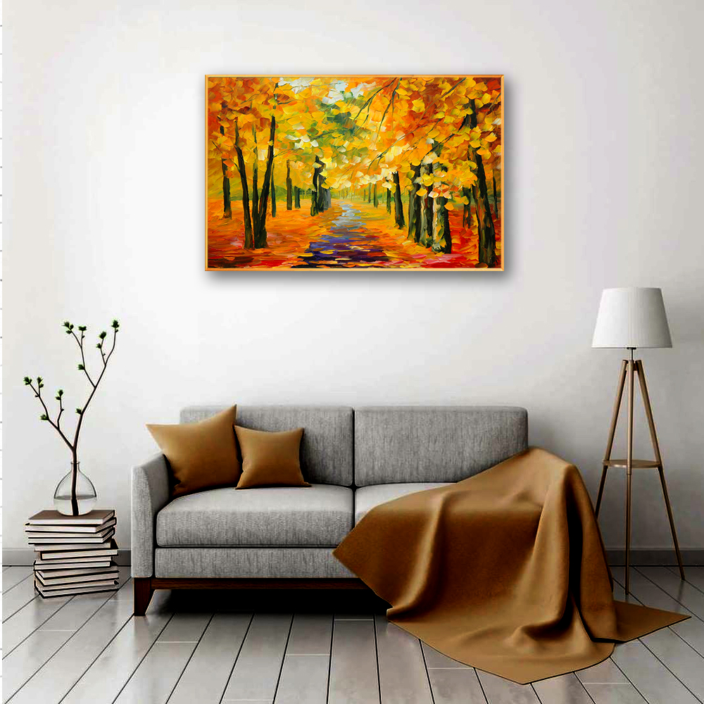 Tranh canvas treo tường – tranh sơn dầu phong cảnh rừng thu CA145 - Vải canvas kim tuyến cán PiMa - công nghệ in UV hiện đại - Khung viền composite - độ bền màu trên 10 năm.