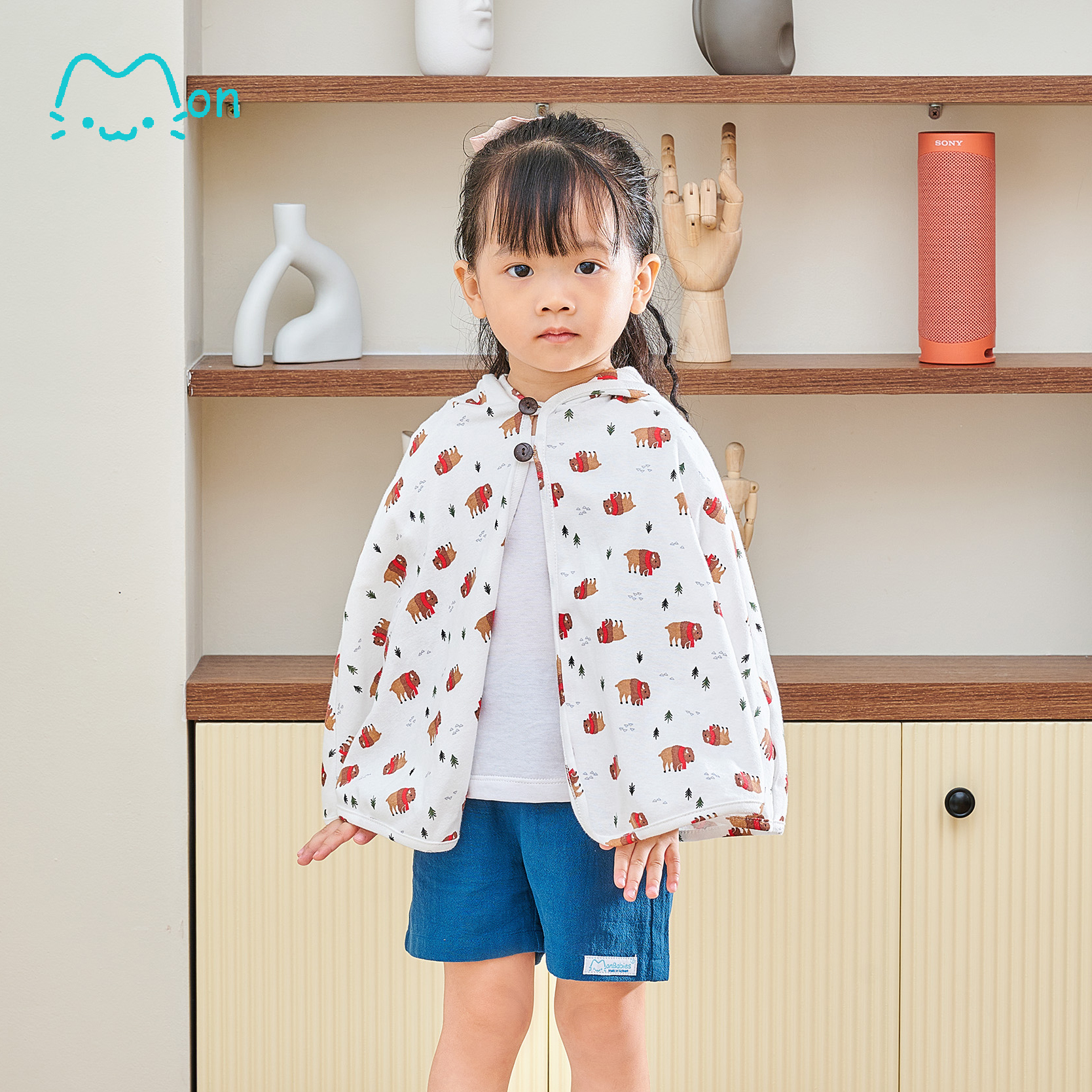 Áo chống nắng cho bé gái, áo choàng chống nắng chống tia UV cho bé gái chất cotton họa tiết dễ thương MonBabies MA22503